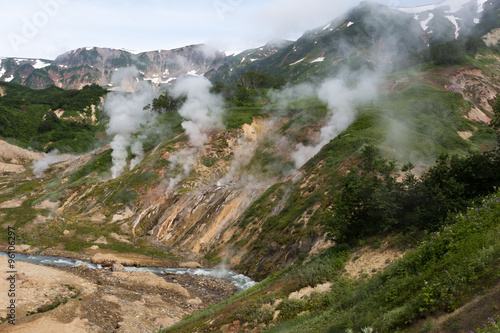 Billowing steam in the Valley of Geysers in Kamchatka