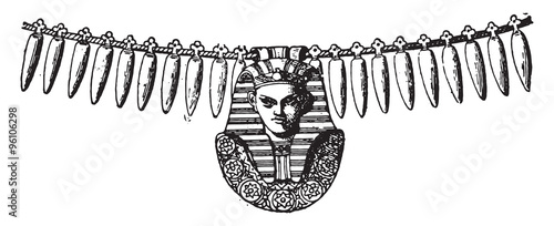 Frame necklace with sphinx, vintage engraving.