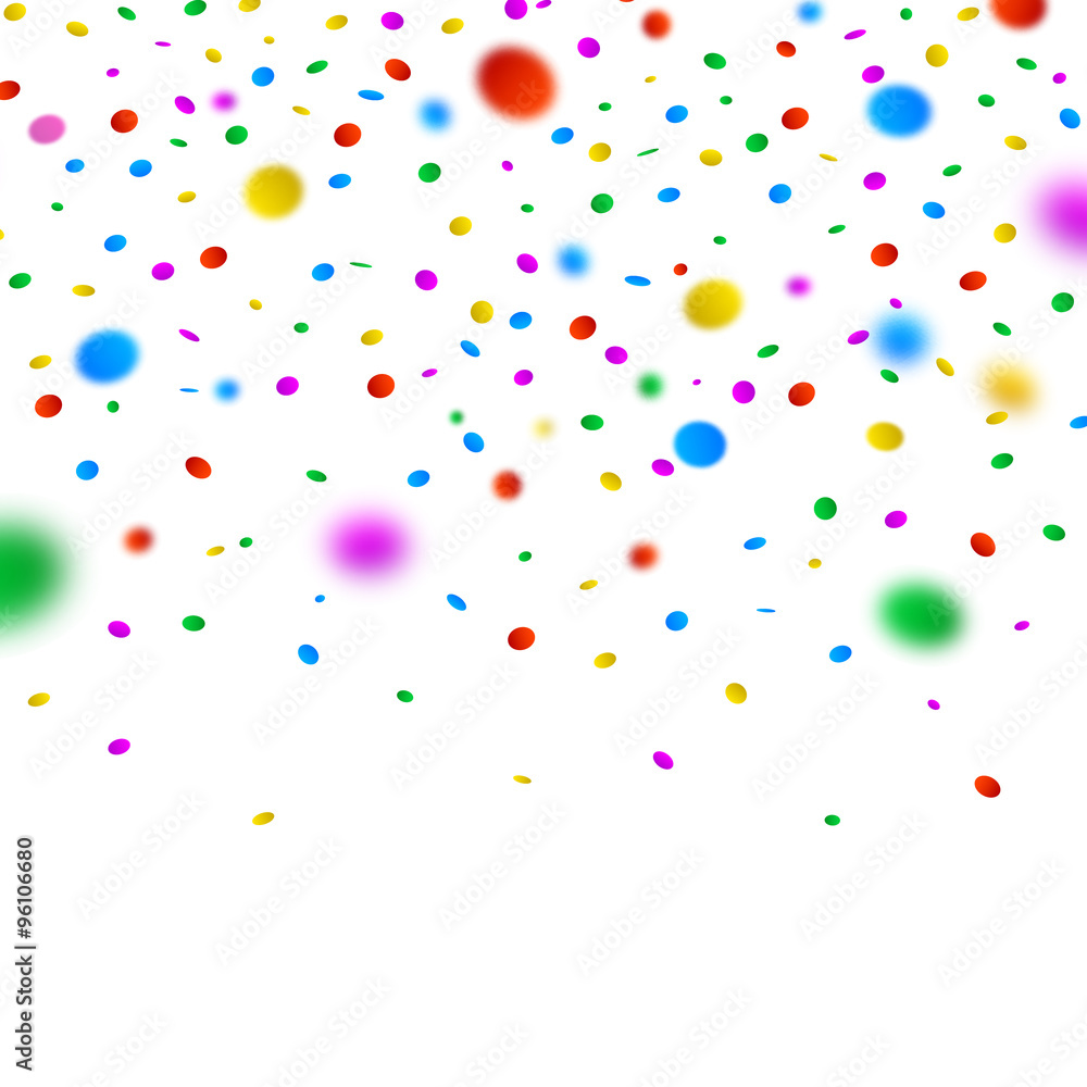 Colorful defocused confetti on white background 