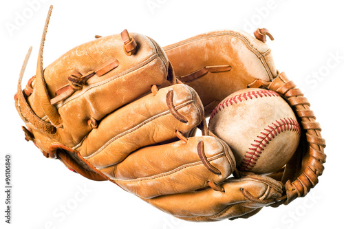 baseball in mitt isolated