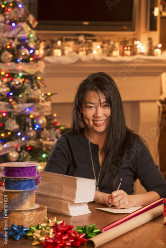 Woman Writing Christmas Cards