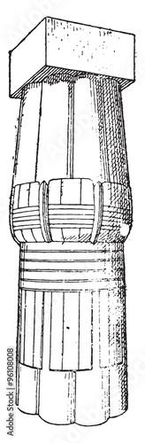 Capital of the Temple of Luxor, vintage engraving.
