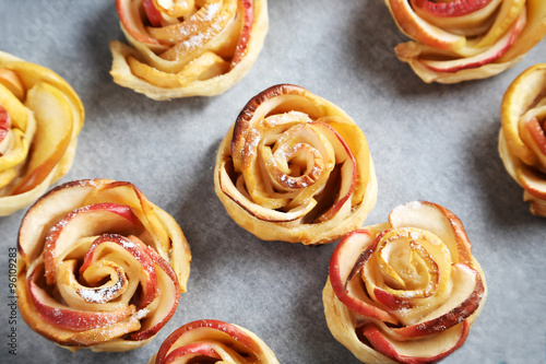 Fresh puff pastry with apple shaped roses