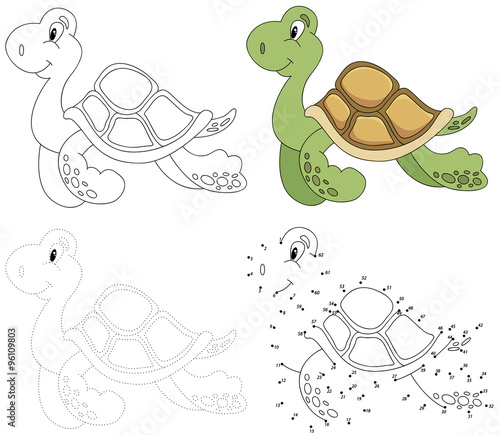 Cartoon turtle. Vector illustration. Dot to dot game for kids