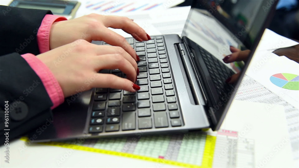 Businesswoman Hands Typing On The Keyboard, Close Up Businesswoman Hands Typing On The Keyboard, Close Up