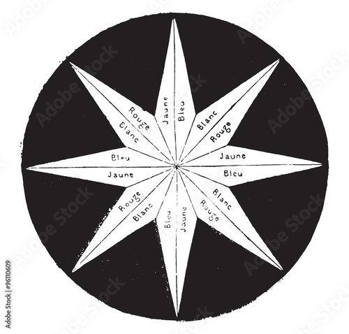 The halves of the star rays are successively, vintage engraving.