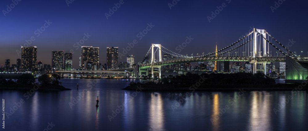 Panorama of Famous rainbow bridge in Tokyo bay