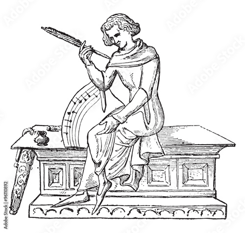 A writer in the fifteenth century, vintage engraving.