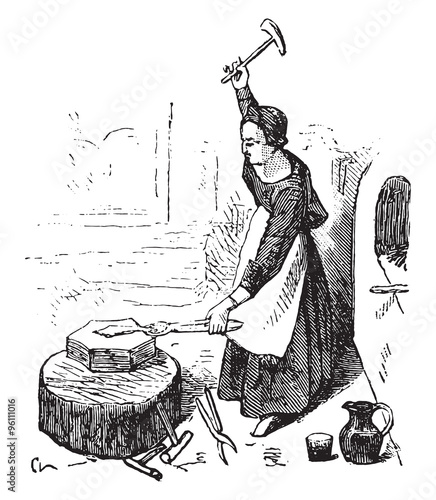 Forge in the fifteenth century, On after Fouquet, vintage engrav