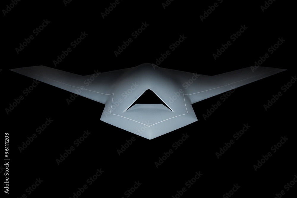 Drone Wars.  With the increasing use of 'drones' in modern warfare, this image aims to show the stealth and menace of a modern UCAV (Uninhabited Combat Air Vehicle) - obrazy, fototapety, plakaty 