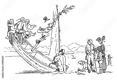 A little too much counterweight!, vintage engraving.