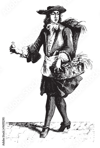 Fishmonger merchant oyster, vintage engraving.