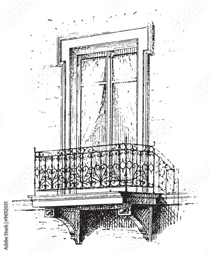 Balcony, vintage engraving.