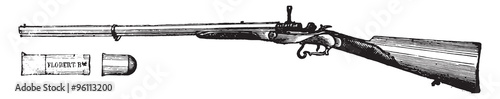Rifle flobert movement Chassepot, vintage engraving.