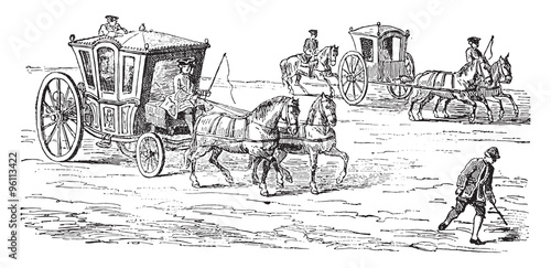 Foto Carriage above a runner (eighteenth century), vintage engraving.