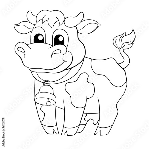 Funny cartoon cow. Black and white vector illustration for coloring book