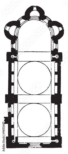 Plan of the cathedral church of Cahors, vintage engraving.