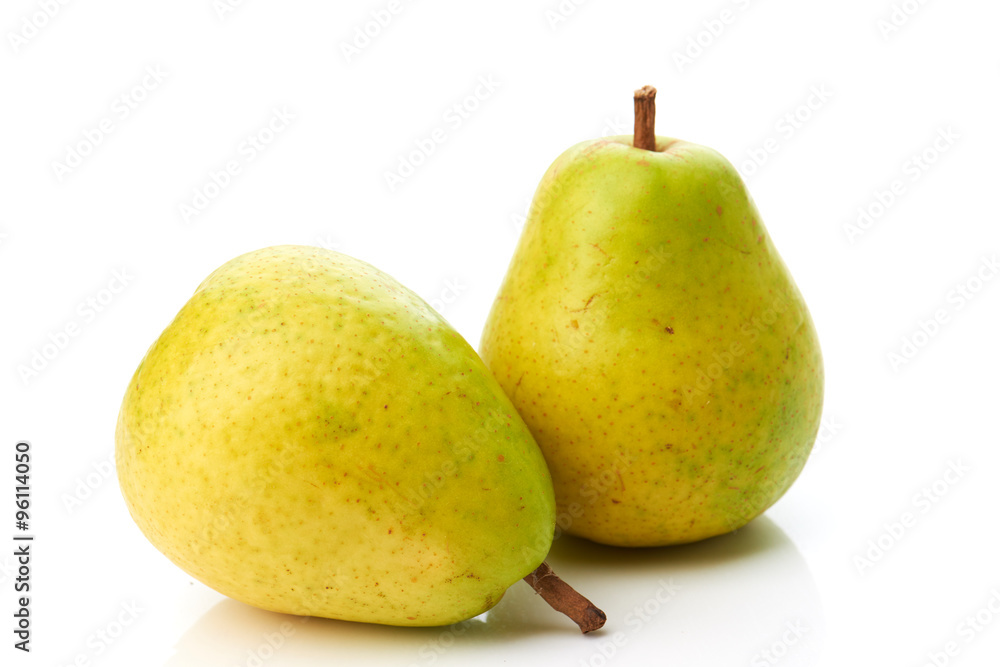 Two delicious pears on white