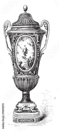 Sevres vase, vintage engraving.