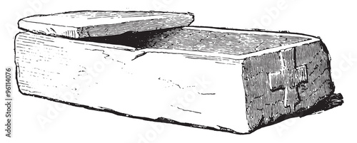 Coffin of Gallo-Roman stone, vintage engraving.