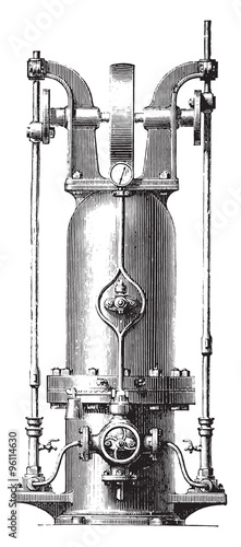 Pressure accumulator, vintage engraving.