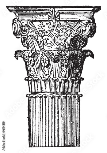 Corinthian capital, vintage engraving.