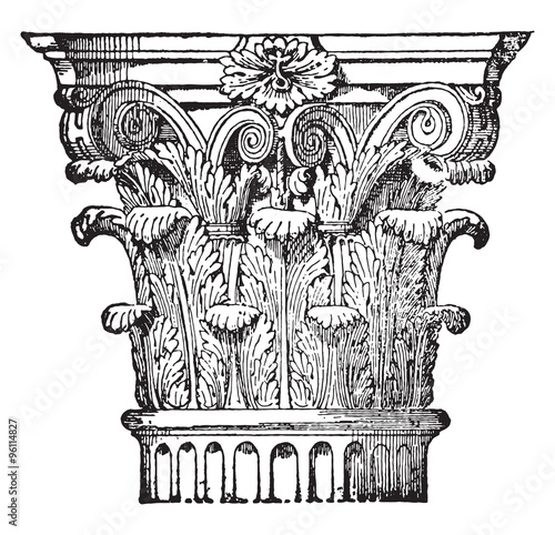 Corinthian capital, vintage engraving.