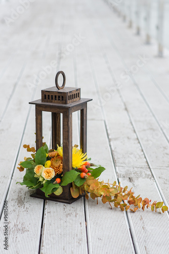 flowers in a wooden box wedding