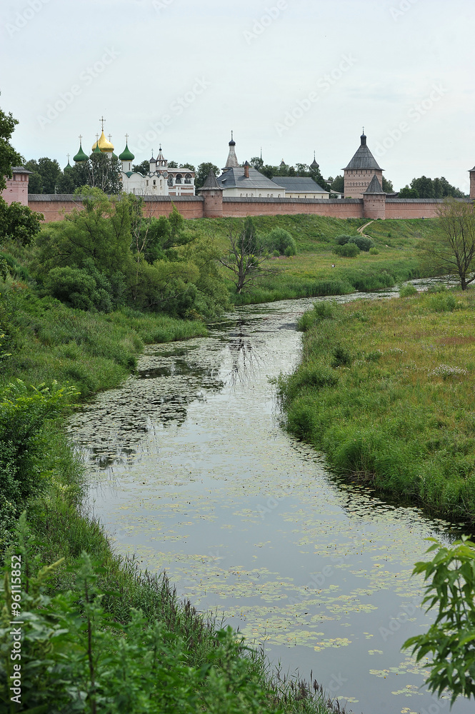 views of the river and monastery in Suzdal, Russia