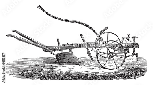 Single furrow, Dombasle, vintage engraving.
