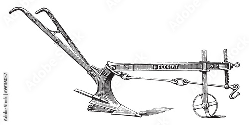 Plow basement Eckert, vintage engraving.