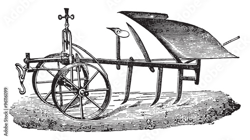 Mixed rocking plow Bajac-Delahaye, vintage engraving.