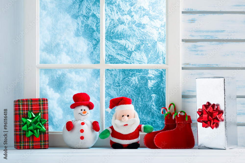 Fototapeta premium Christmas decoration, frozen window scene