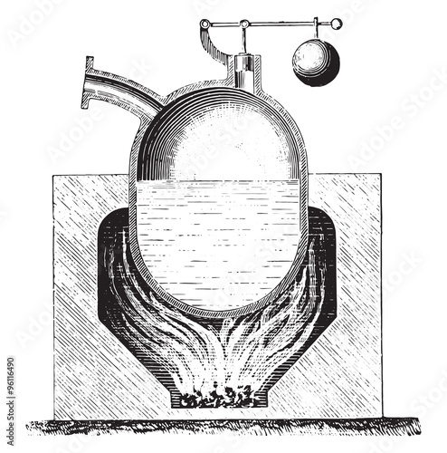 Papin boiler, vintage engraving.