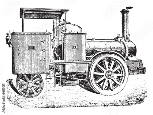 Road Locomotive, Cail system, vintage engraving. photo