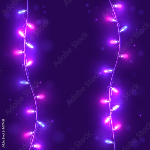 Christmas purple  background with light garlands