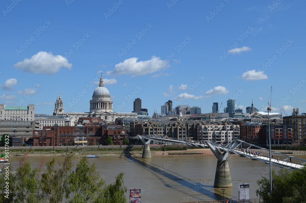Millennium bridge over Thames towards Saint Paul's cathedral, London