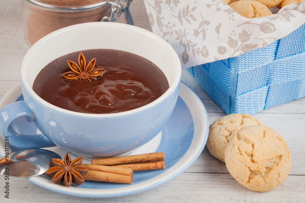 Hot chocolate on rustic background Hot chocolate on rustic background