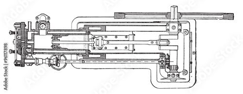 Otto engine in plan and horizontal sectional view along the cyli