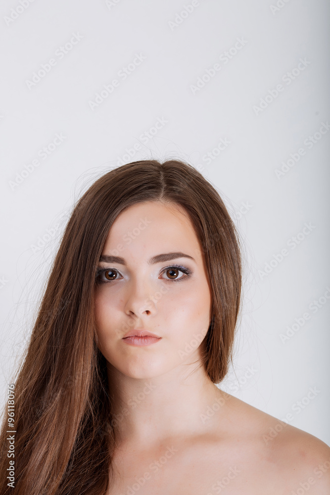 Photo of beautiful young woman in white jacket. Fashion photo Photo of beautiful young woman in white jacket. Fashion photo