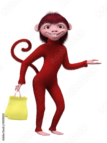 Fényképezés Monkey pointing something isolated 3d rendering