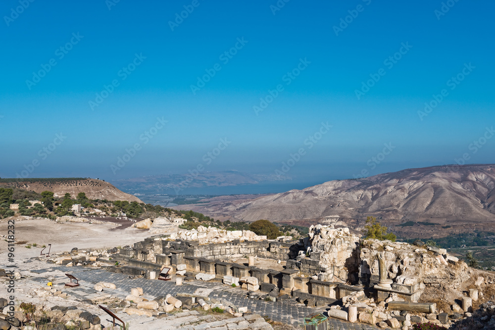 Ancient ruins at Umm Qais with the Sea of Galilee