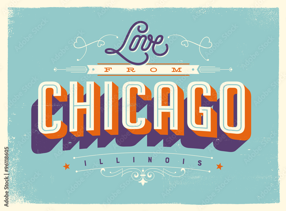 Obraz premium Styl Vintage turystyczny pozdrowienie z efektami tekstury - miłość z Chicago, Illinois - wektor Eps10.