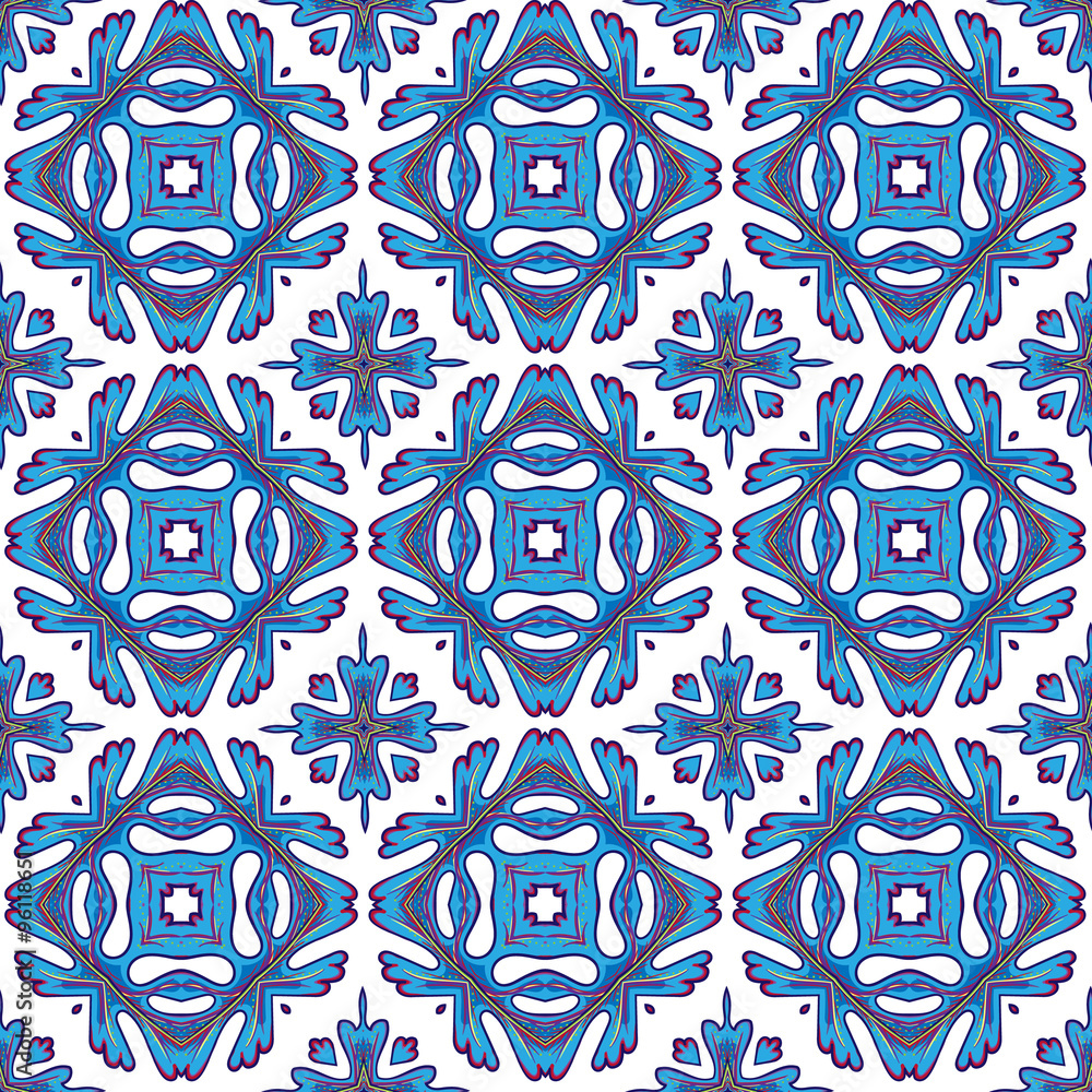 Fototapeta premium Gorgeous seamless patchwork pattern from colorful Moroccan tiles, ornaments. For wallpaper, pattern fills, surface textures