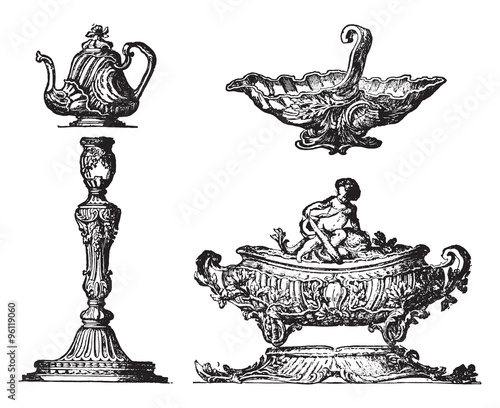 Various parts of a table service, after Pierre Germain, vintage