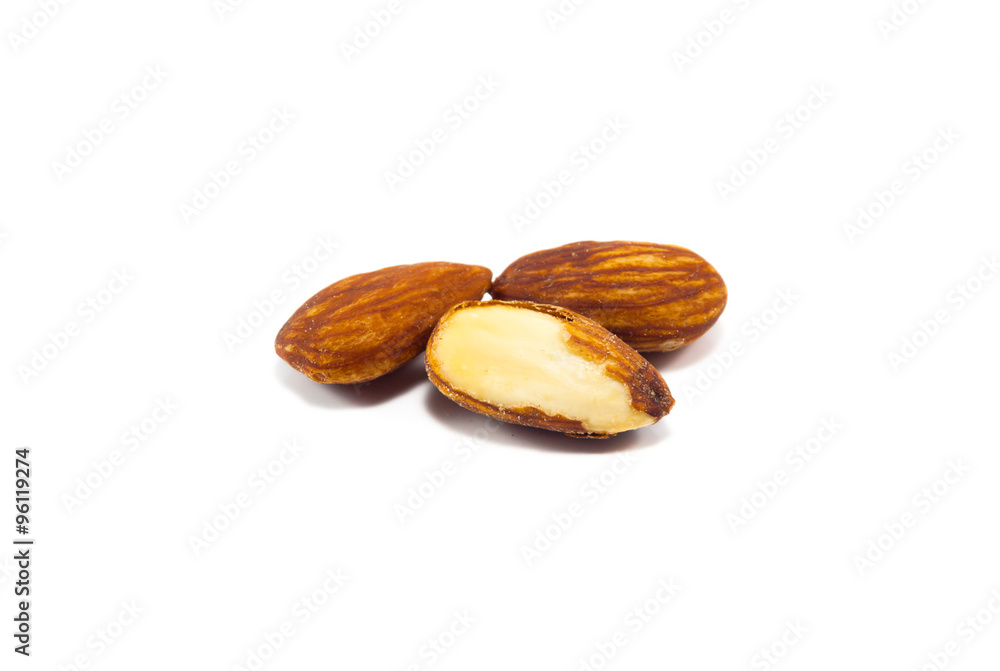 almonds on white background.