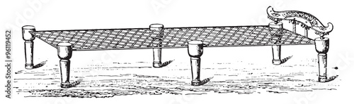 Roman bed, vintage engraving.