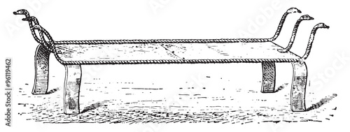 Bed with strap, vintage engraving.