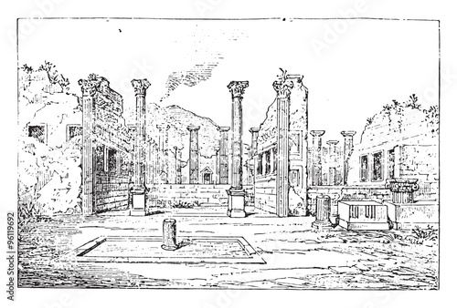 Obraz na plátně Peristyle of the House of the Faun, vintage engraving.