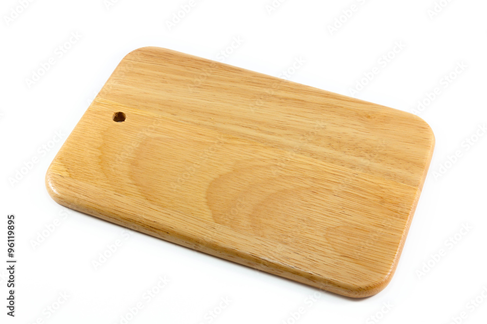 wooden cutting board on white background.